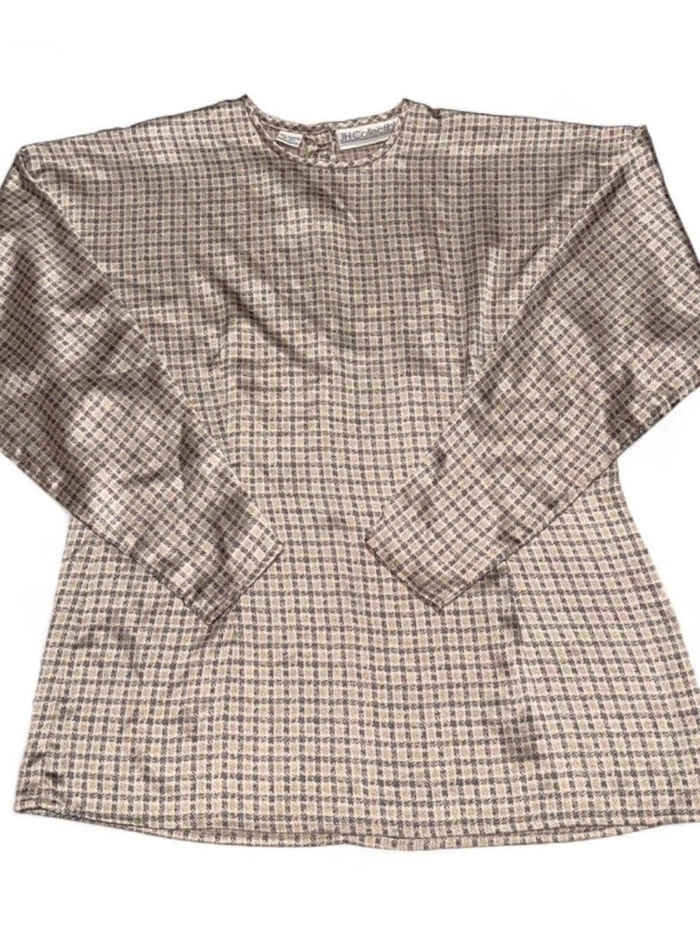 JH Collectibles Neutral Plaid Crewneck Top in Beige and Brown Tones